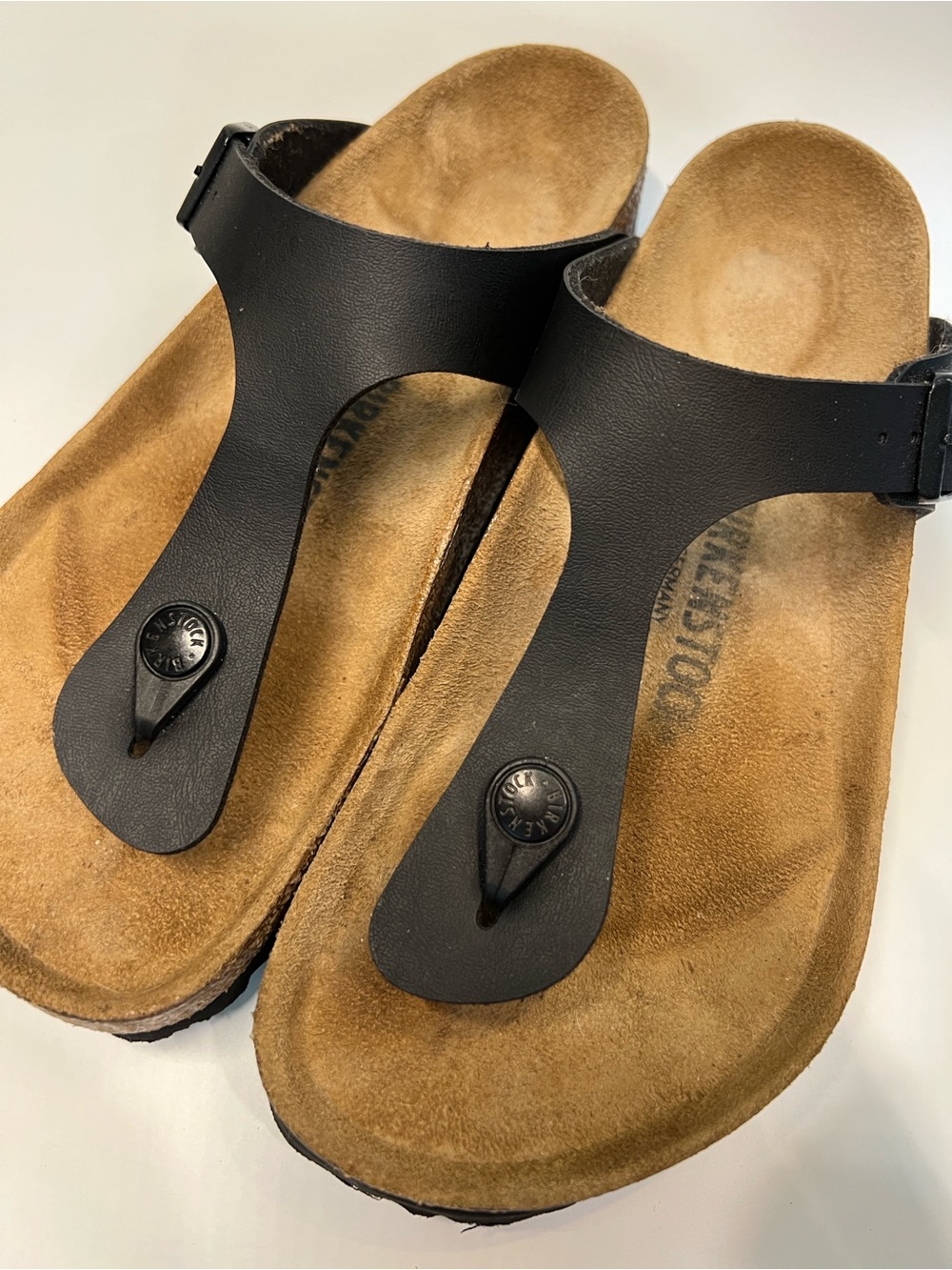 Birkenstock Black Gizeh Thong Sandals with Suede Footbed Size 38